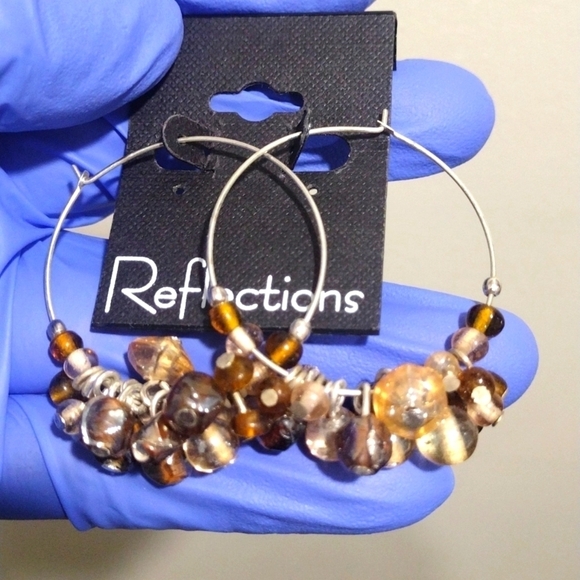 Women's Stunning Silver-Tone Hoop Brown Cluster Beads Design drop Earrings, 2-in - Picture 4 of 5